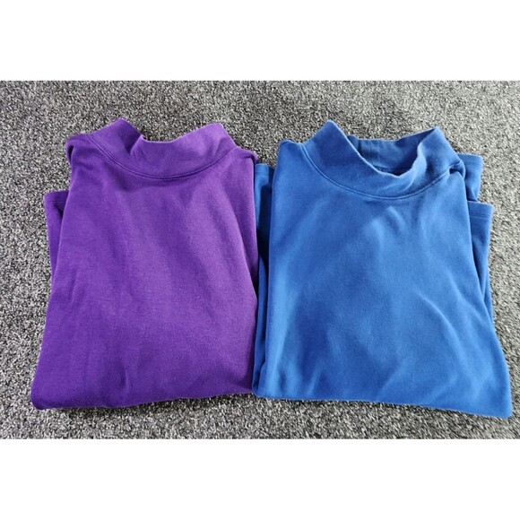 ST JOHN’S BAY Lot of 2 Turtleneck Shirts Women's 2X 100% Cotton Blue Purple - Picture 1 of 13